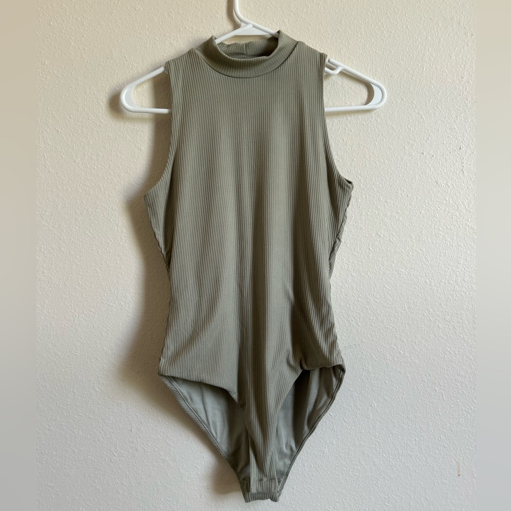 Heart Hips Ribbed Olive Green Mock Neck Bodysuit